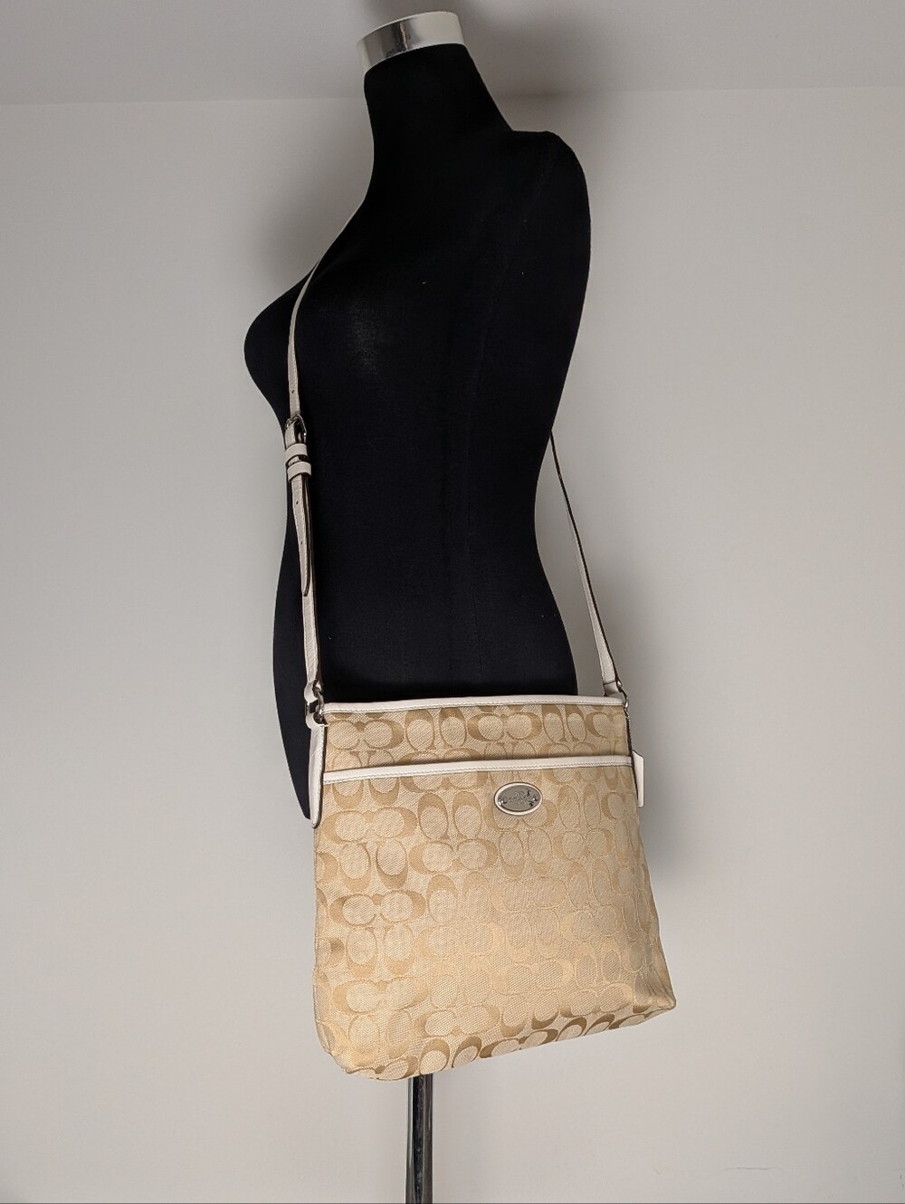 Coach Signature Canvas File Crossbody Bag White Beige